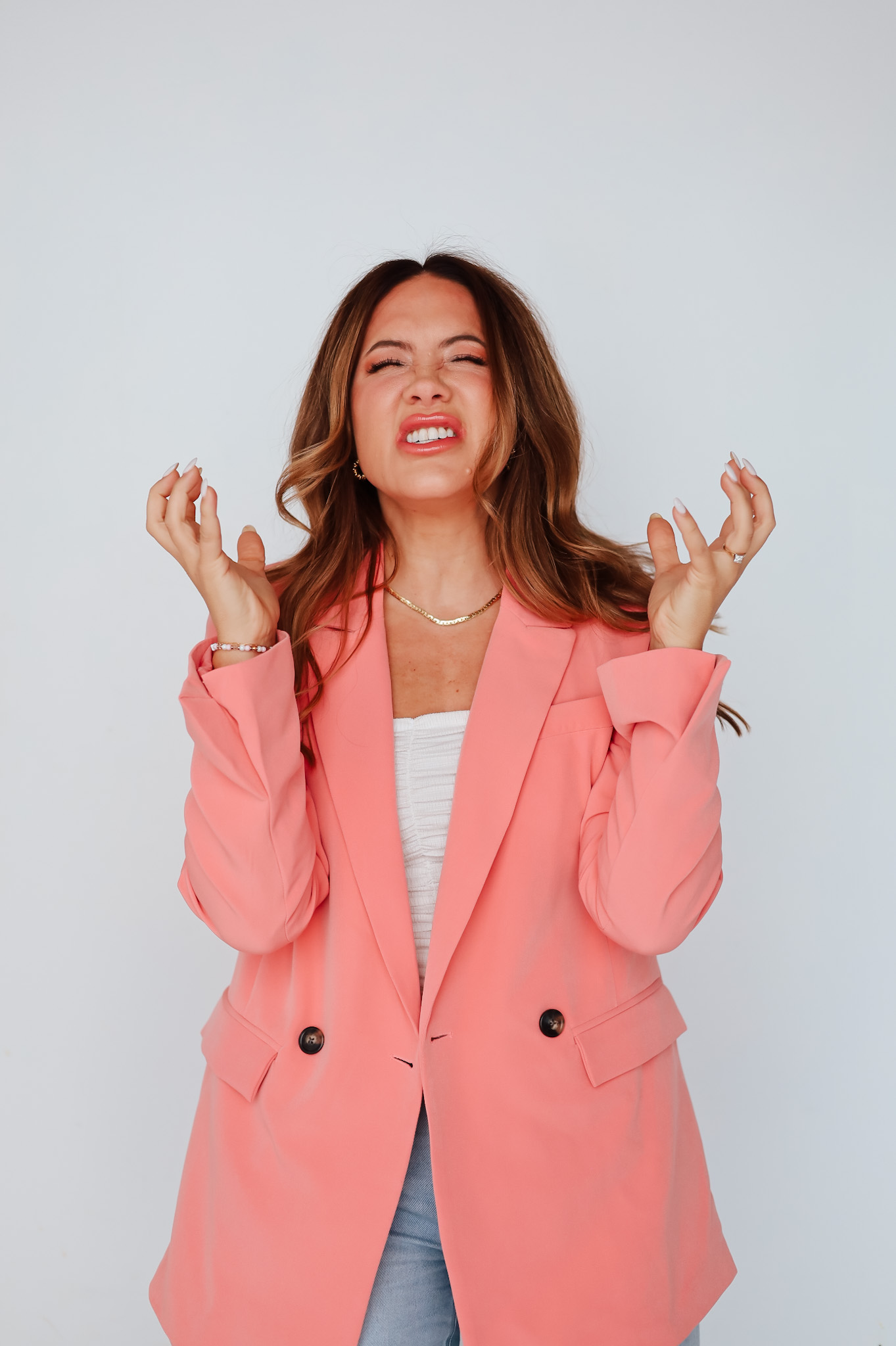 Amber McCue, hands up in frustration