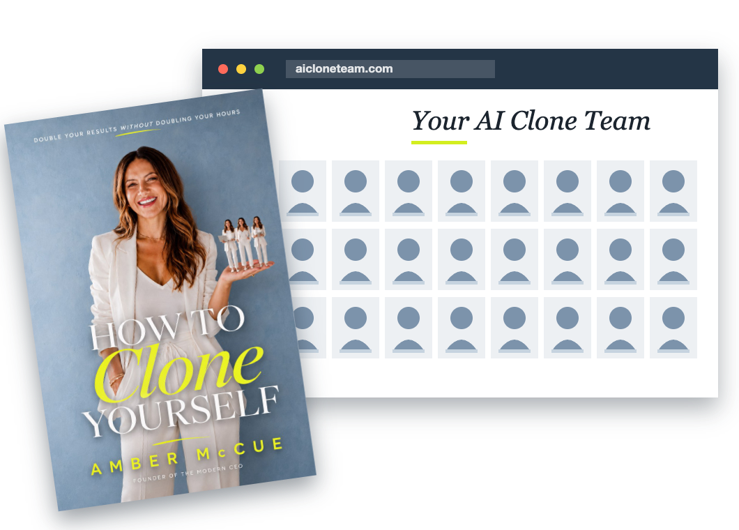 The book with the AI Clone Team dashboard at aicloneteam.com