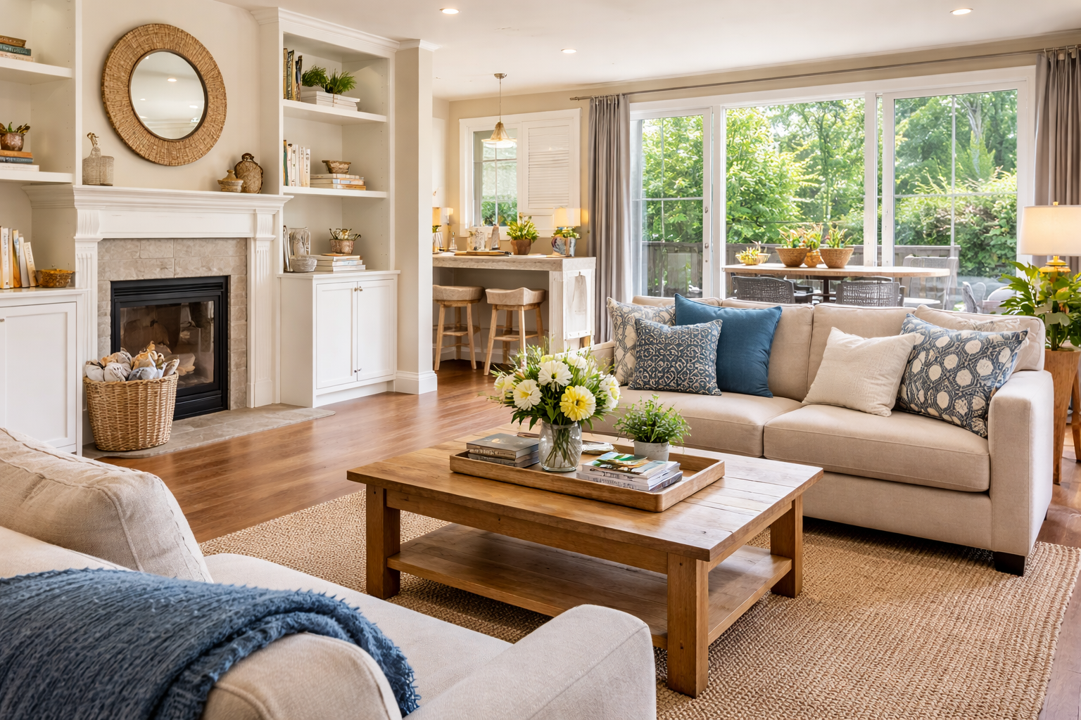 Staged living room in a Bloomington Indiana home prepared for sale