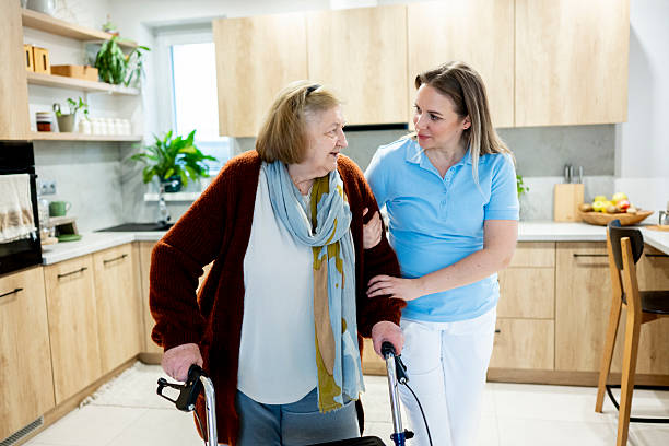 Daily Living Support & Meal Preparation for Seniors — Lynda's Home Health Care, Irvine CA In-home caregiver preparing a healthy meal for a senior client in Orange County — Lynda's Home Health Care daily living support