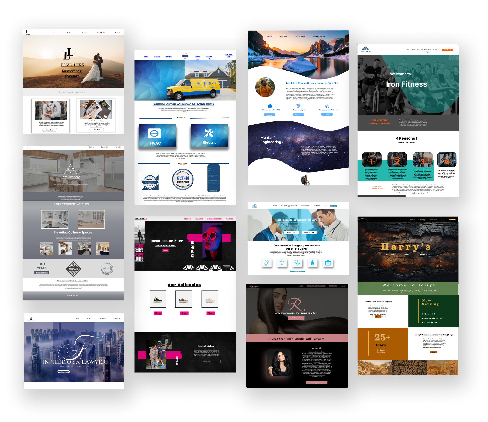 Complete360 website template designs across multiple industries