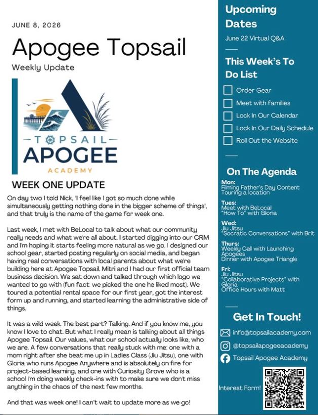 Topsail Apogee Academy post