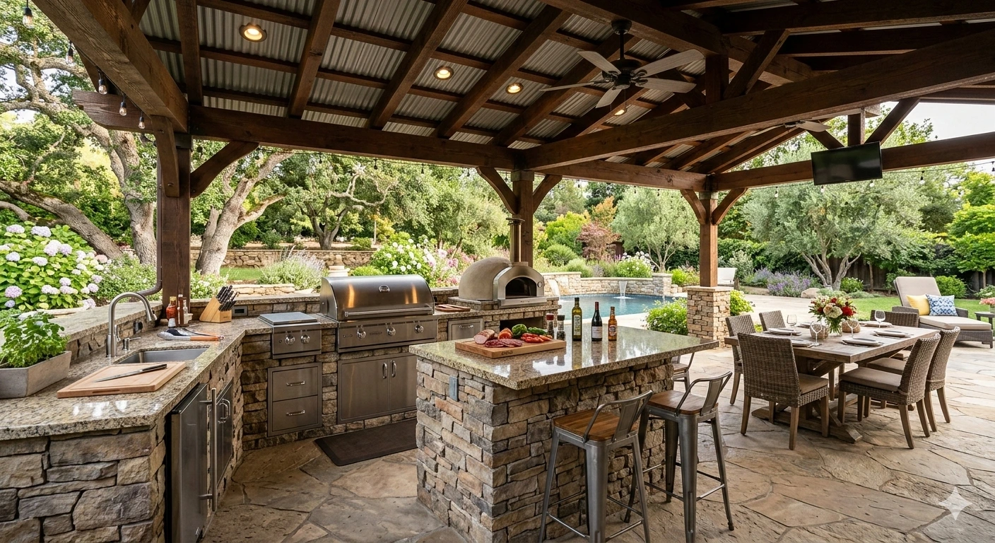 Outdoor kitchen and fire pit construction Boise Idaho
