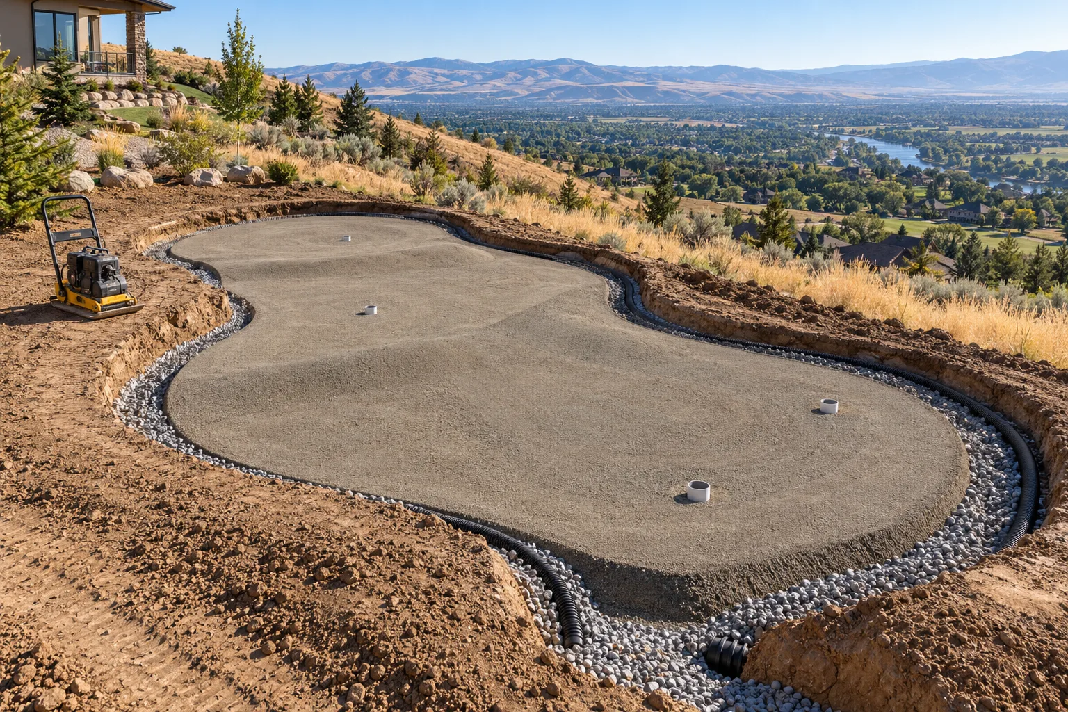 Putting green installation base and contour preparation on an Eagle Foothills property in Eagle, Idaho