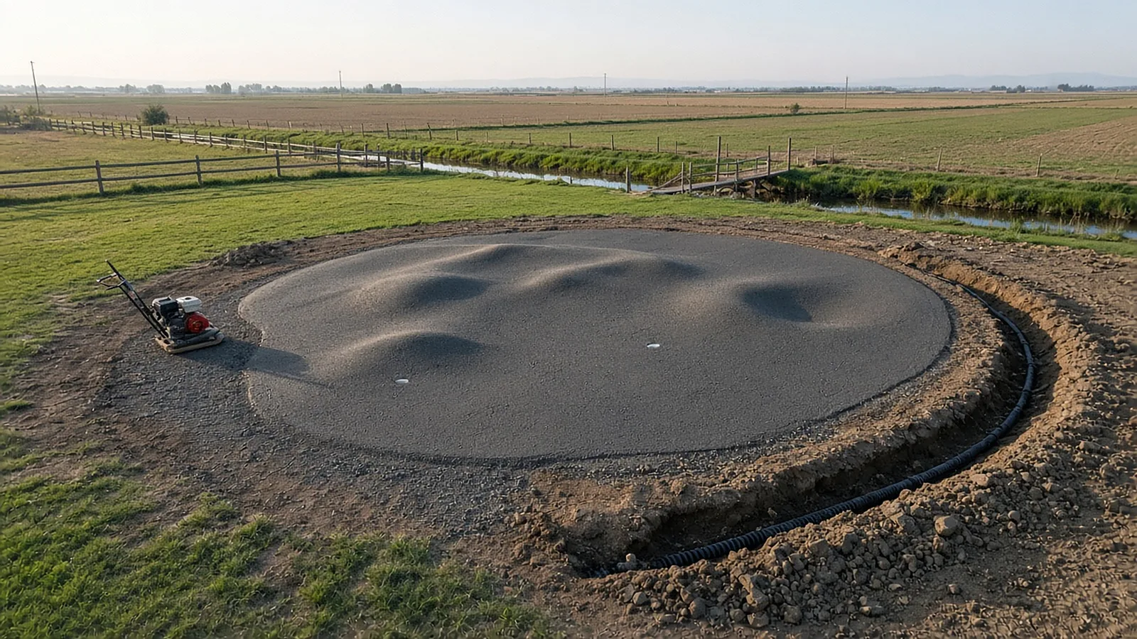 Putting green base preparation in Middleton, Idaho, showing compacted contours, drainage work, and cup layout