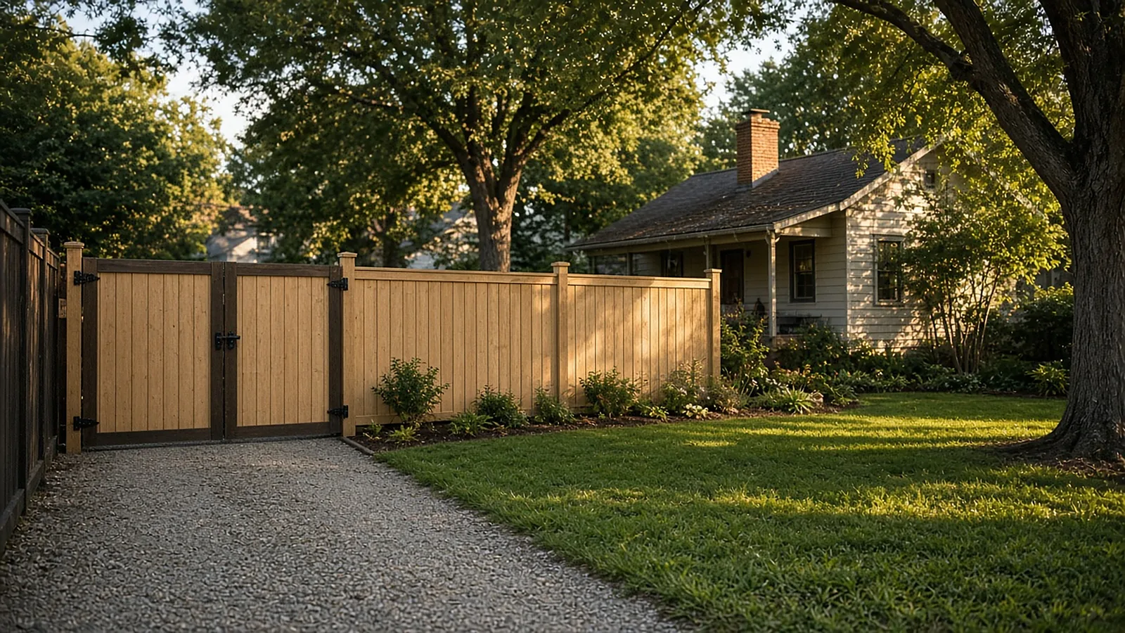 New privacy fence with a wide side gate on a small cottage lot after fence installation in Garden City, Idaho