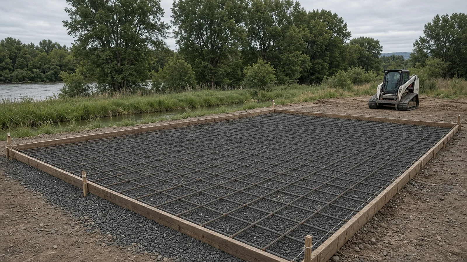Sport court base under construction in Emmett, Idaho, with compacted gravel, forms, and rebar ready for the slab pour