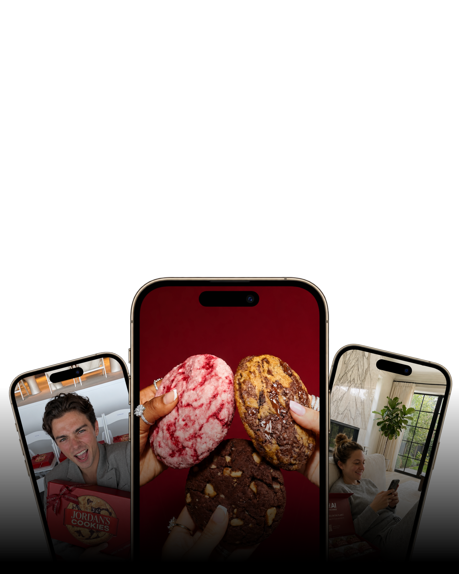 The Jordan's Cookies app on three phones