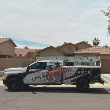 An Arizona's Finest Roofing work truck parked in front of a residential home, showcasing services provided by the best roofing company phoenix. An Arizona's Finest Roofing work truck parked in front of a residential home, showcasing services provided by the best roofing company phoenix.
