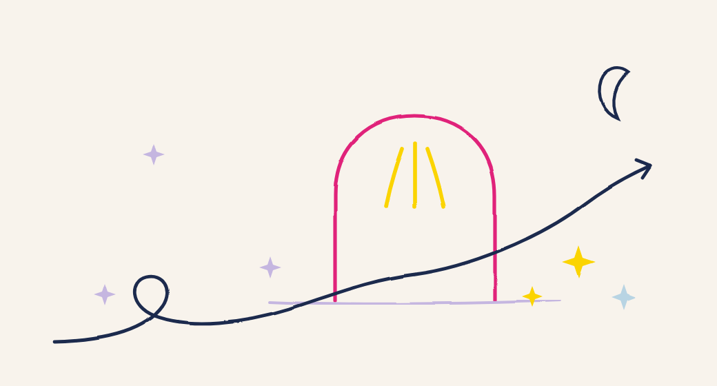 What it looks like when coaching feels easy, drawn as a line that loops once in the vortex and then rises straight through an open doorway