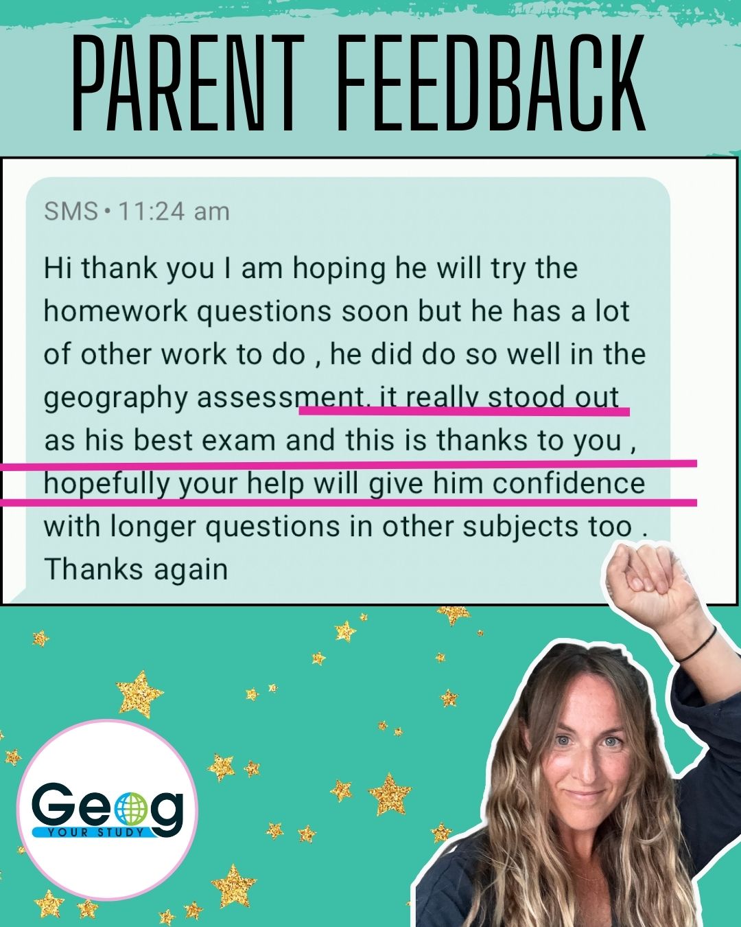 Parent feedback: Geography stood out as his best exam