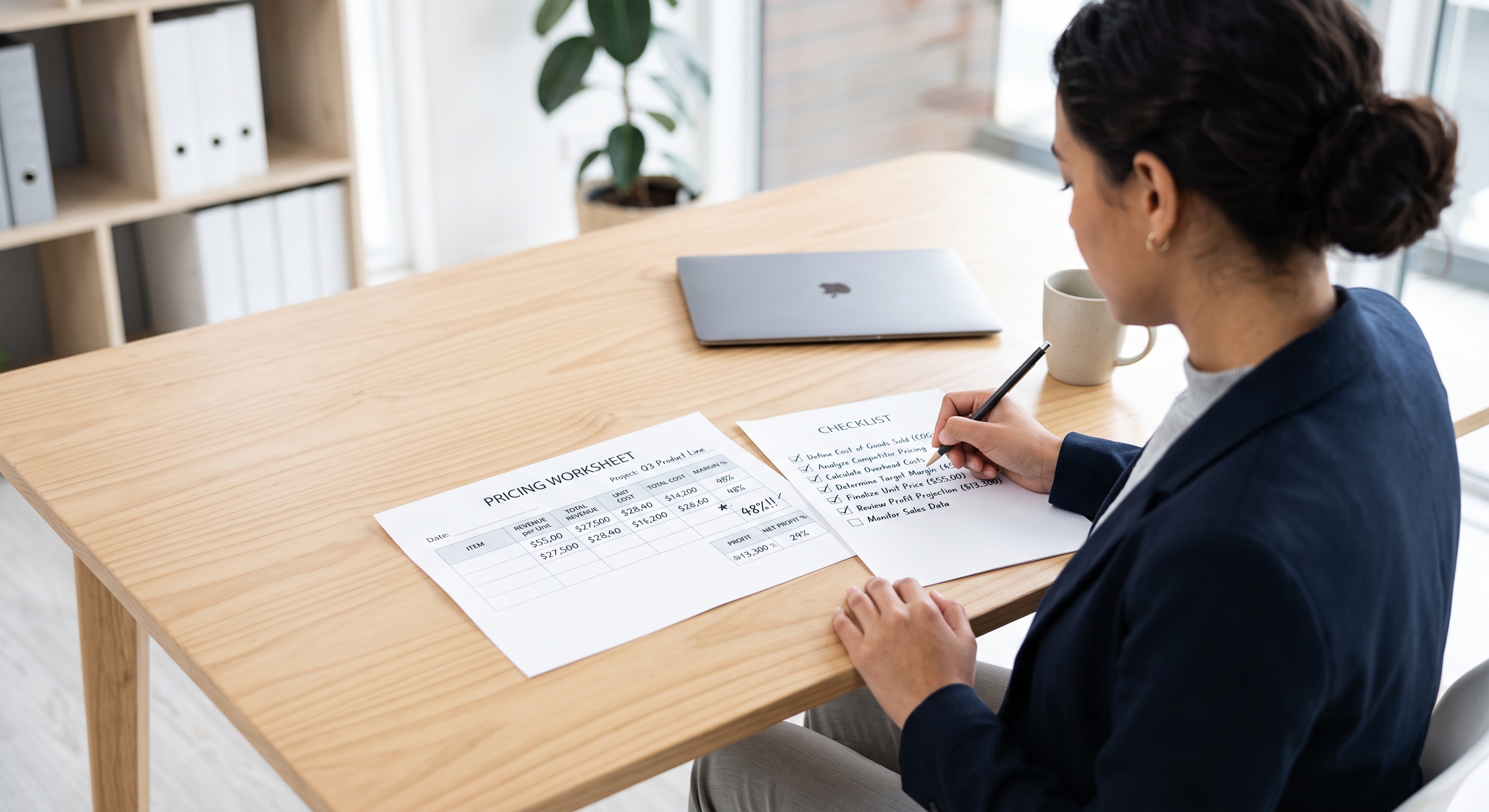 Business owner reviewing financial numbers to make a pricing decision