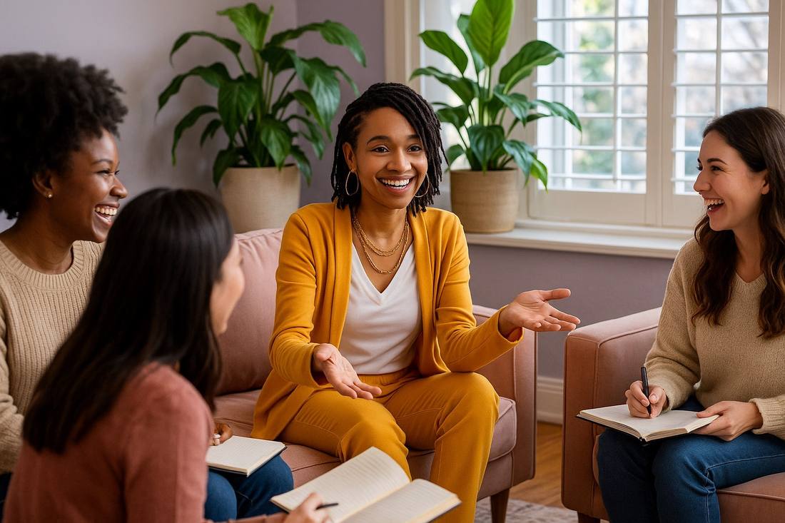 AKimie in conversation with the women in her program