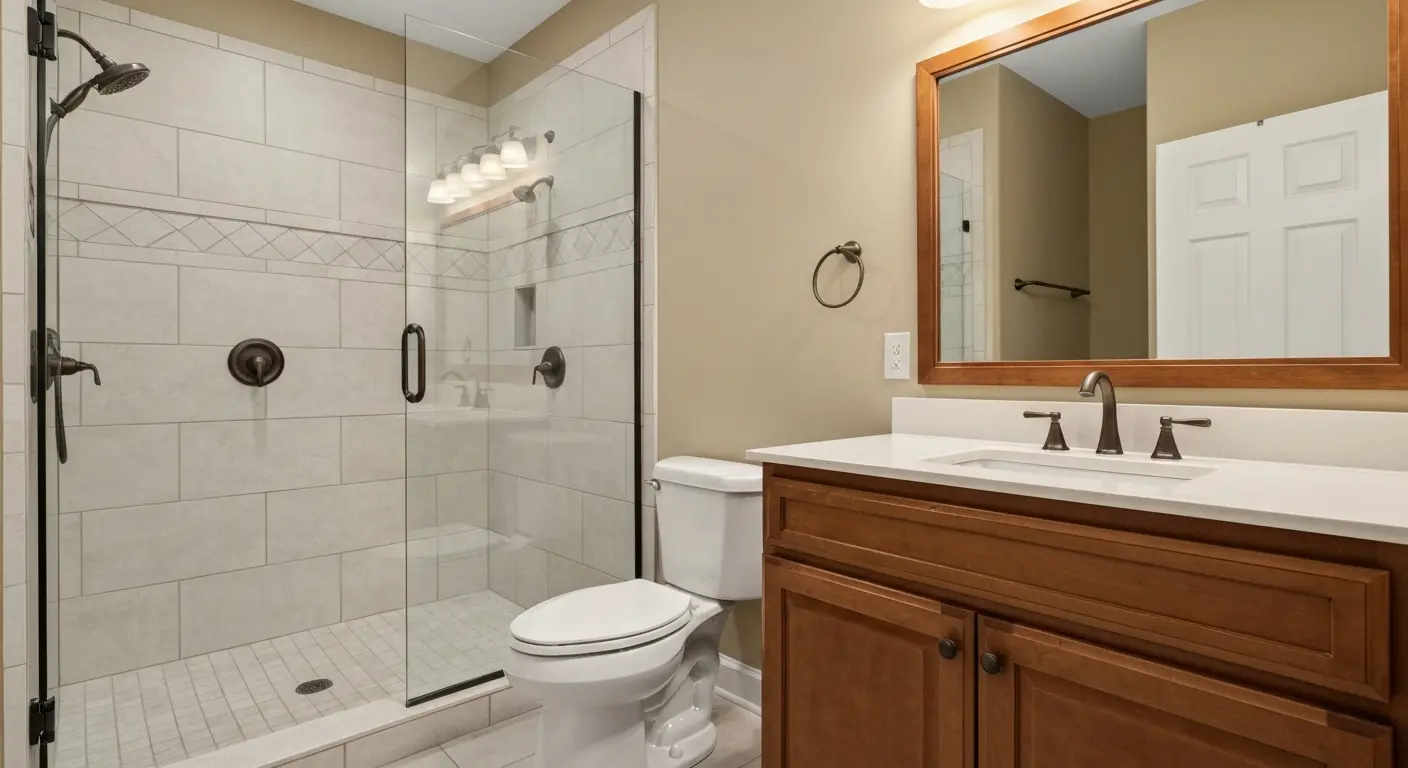 Luxury bathroom renovation with new fixtures