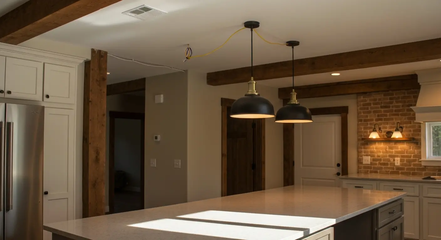 Pendant lights over kitchen island