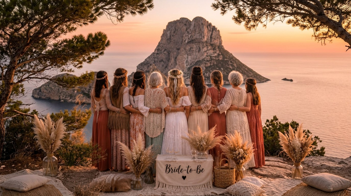 Stacey and friends in Ibiza