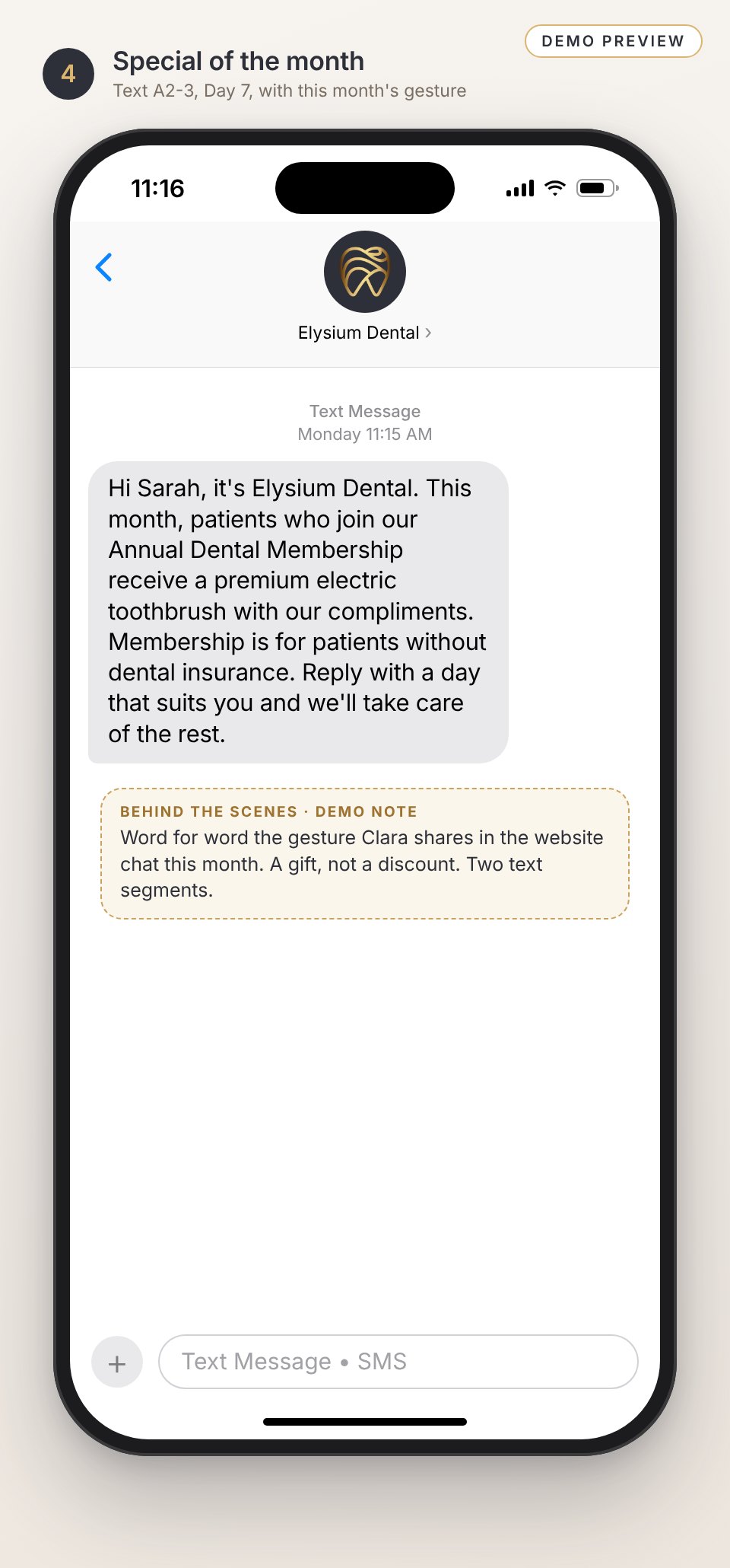 Text message preview: the special of the month