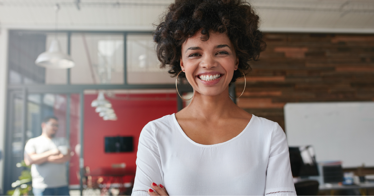 a woman smiling