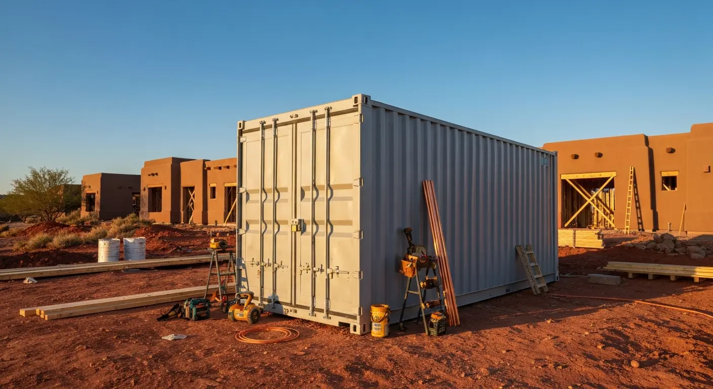 Construction job site with portable storage