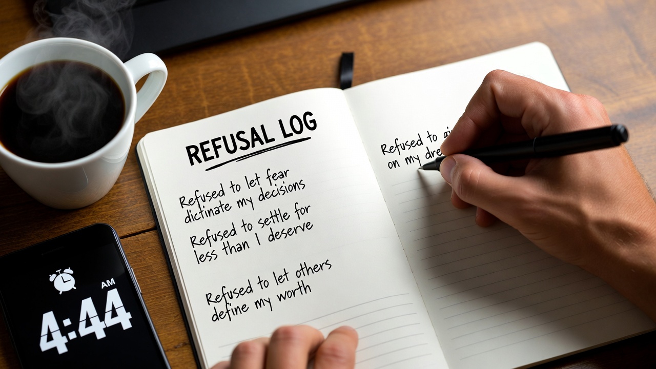 Handwriting in REAP journal refusal log, listing things to refuse today Handwriting in REAP journal refusal log, listing things to refuse today