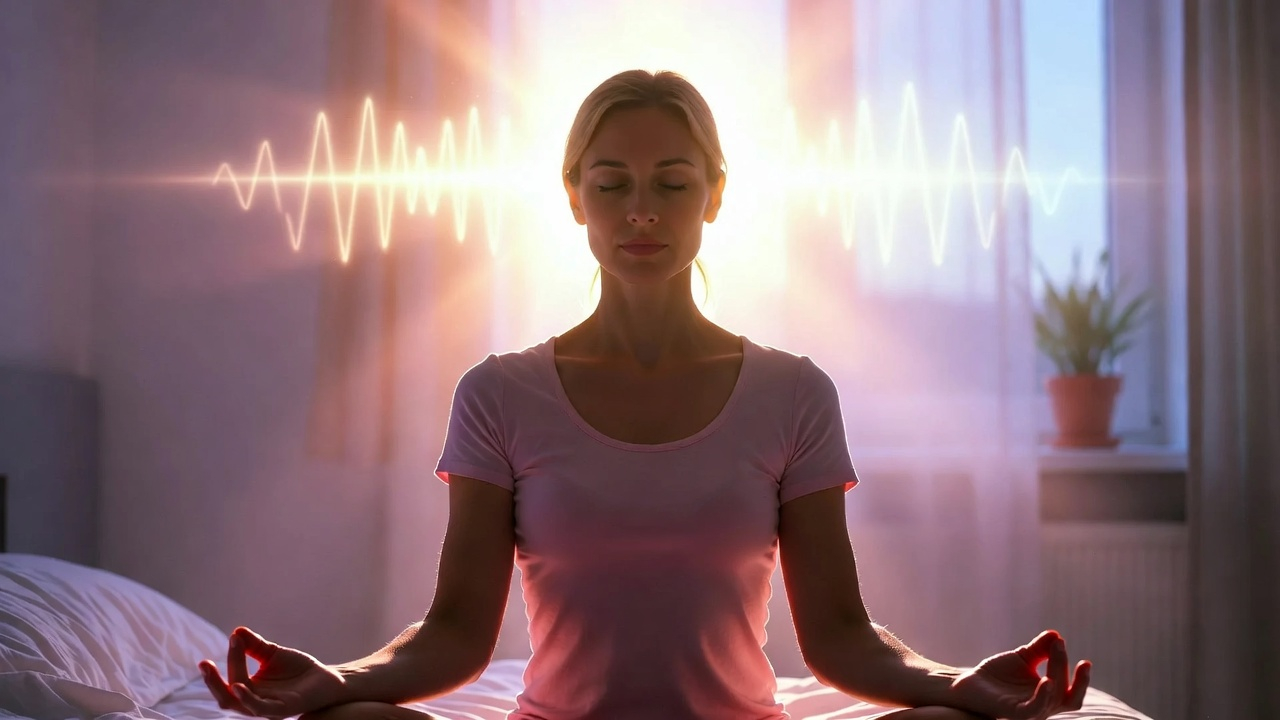 A person meditates in a serene bedroom at dawn, with soft morning light and a peaceful atmosphere. A person meditates in a serene bedroom at dawn, with soft morning light and a peaceful atmosphere.
