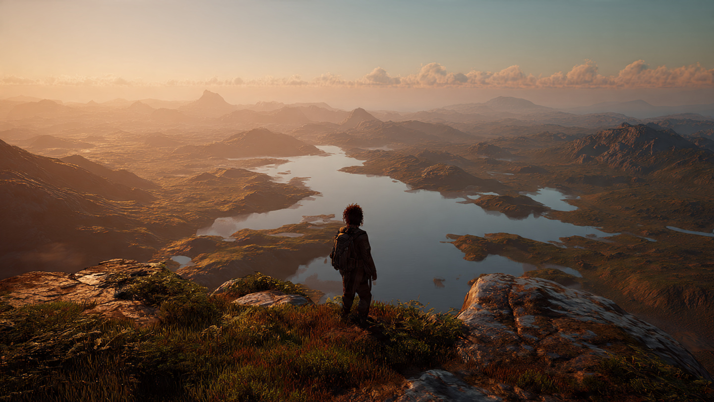 A person standing at a high vantage point, looking out over a beautiful, sprawling city or landscape at sunrise. They are not looking back at the camera. The view represents the future they are creating. The feeling is one of quiet power, endless possibility, and having earned the view through daily, consistent effort.