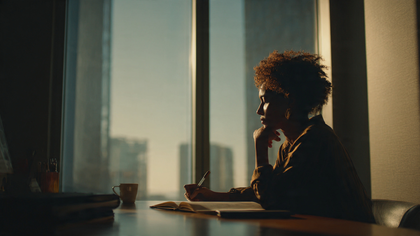A person working alone at a minimalist desk in a sunlit room early morning. Natural light streams through windows, creating peaceful shadows. No visible technology distractions—just notebook, pen, and contemplative posture. The scene conveys focused solitude and quiet progress. A person working alone at a minimalist desk in a sunlit room early morning. Natural light streams through windows, creating peaceful shadows. No visible technology distractions—just notebook, pen, and contemplative posture. The scene conveys focused solitude and quiet progress.