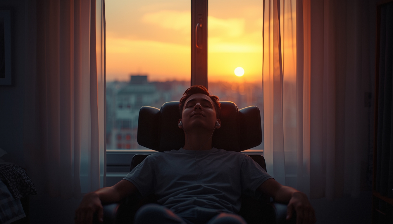 A person sitting quietly in a chair by a window at sunrise, eyes closed, a faint smile. Behind them, barely visible in soft ethereal overlay, is a ghost image of themselves doing something powerful—running, lifting, standing tall. Symbolizes visualization. Not distracting, just present. A person sitting quietly in a chair by a window at sunrise, eyes closed, a faint smile. Behind them, barely visible in soft ethereal overlay, is a ghost image of themselves doing something powerful—running, lifting, standing tall. Symbolizes visualization. Not distracting, just present.