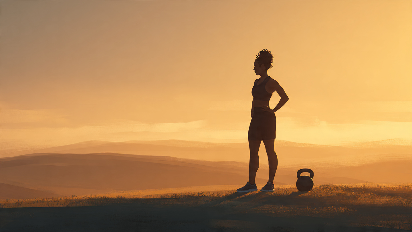 A serene sunrise scene with a diverse person in athletic wear standing confidently on a gentle hill overlooking a peaceful landscape, soft golden hour light casting long shadows, symbolizing morning motivation and the beginning of a strength journey A serene sunrise scene with a diverse person in athletic wear standing confidently on a gentle hill overlooking a peaceful landscape, soft golden hour light casting long shadows, symbolizing morning motivation and the beginning of a strength journey