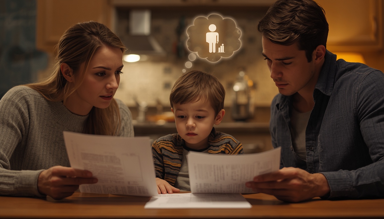 A young child (age 5-7) sitting between two parents at a kitchen table. The parents look concerned, looking at medical papers. The child is watching intently, with a subtle, glowing thought bubble showing a doctor figure as an authority symbol. Warm, realistic family scene, soft lighting, showing how children absorb health beliefs from parents. Emotional, relatable, documentary style. A young child (age 5-7) sitting between two parents at a kitchen table. The parents look concerned, looking at medical papers. The child is watching intently, with a subtle, glowing thought bubble showing a doctor figure as an authority symbol. Warm, realistic family scene, soft lighting, showing how children absorb health beliefs from parents. Emotional, relatable, documentary style.