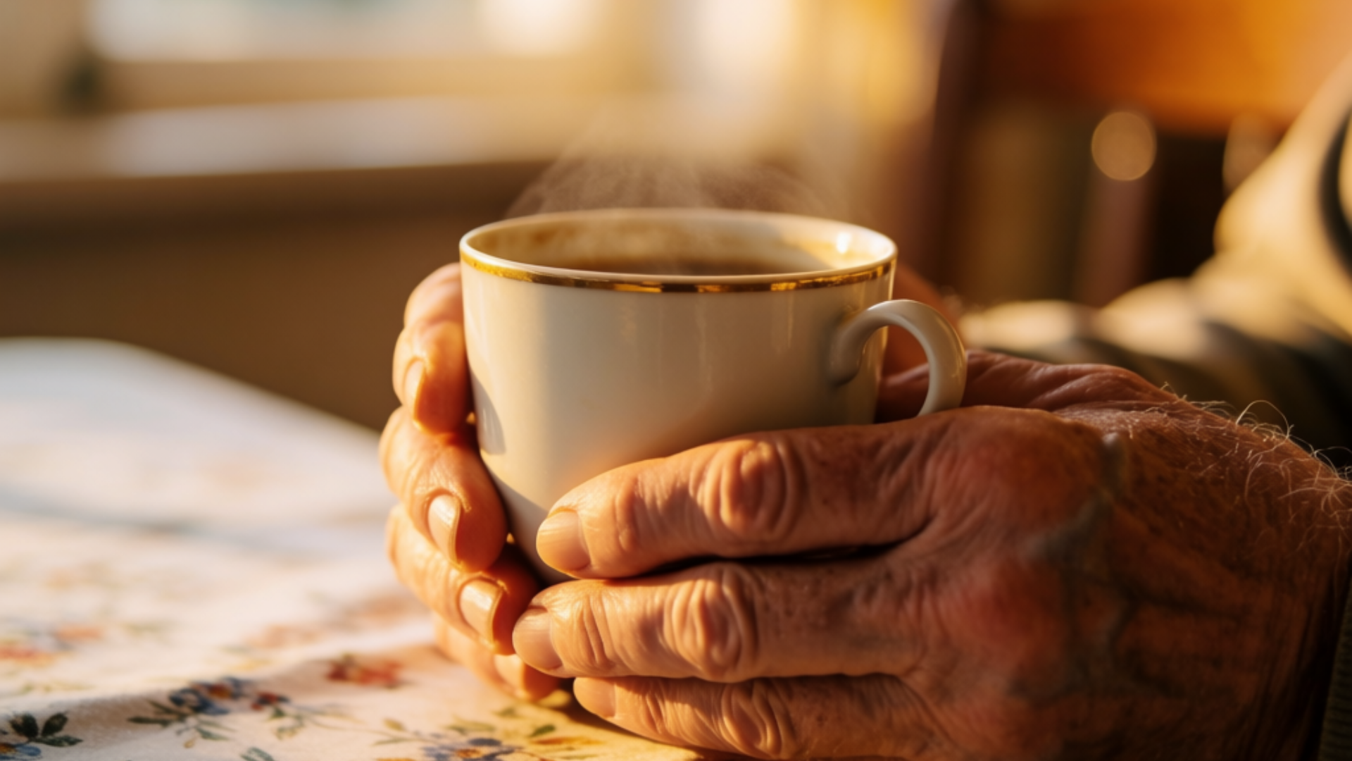 Anthony Hopkins weathered hands holding steaming cup of coffee Anthony Hopkins weathered hands holding steaming cup of coffee