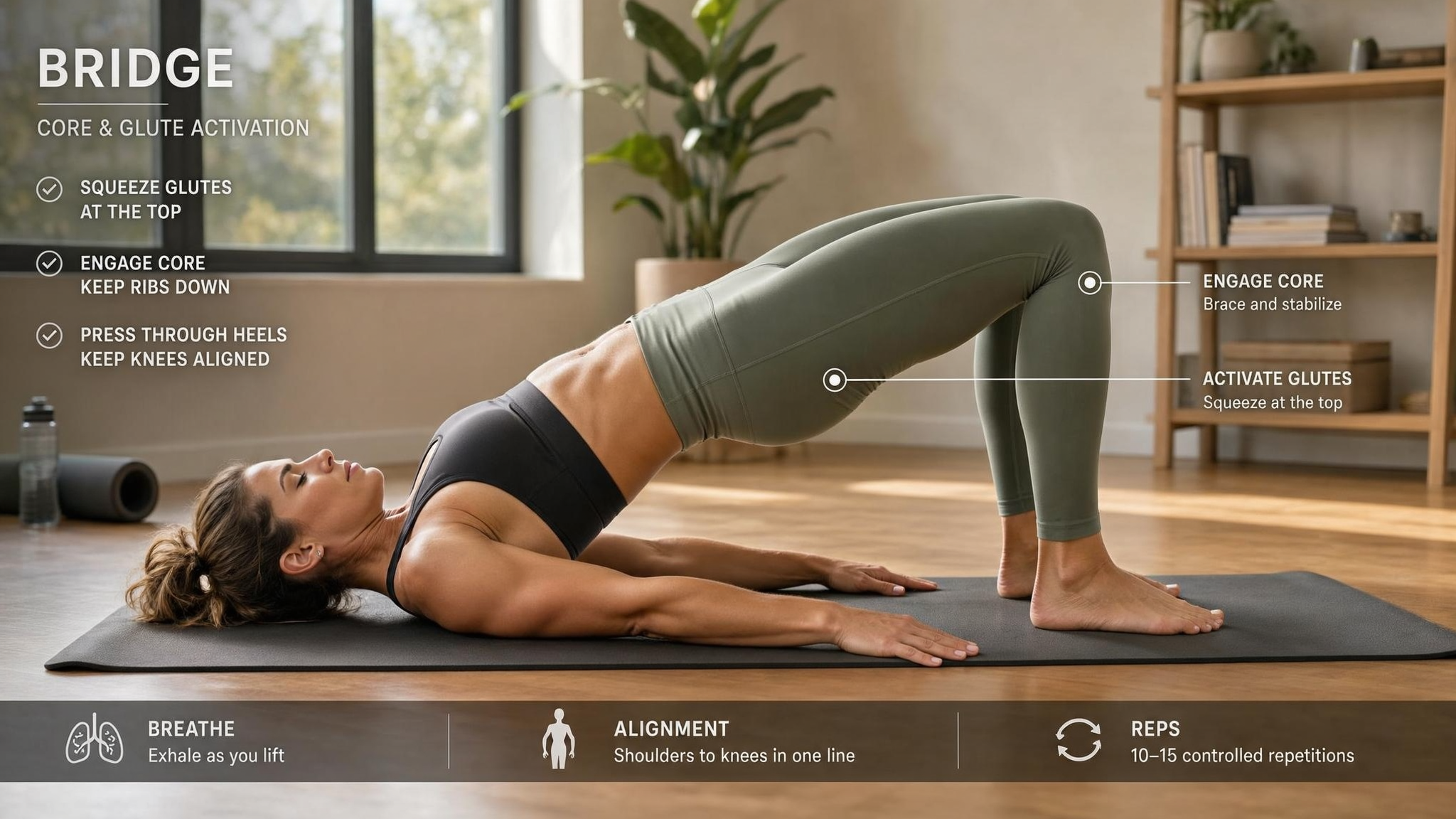 Bridge exercise for core strength and thoracic mobility Bridge exercise for core strength and thoracic mobility