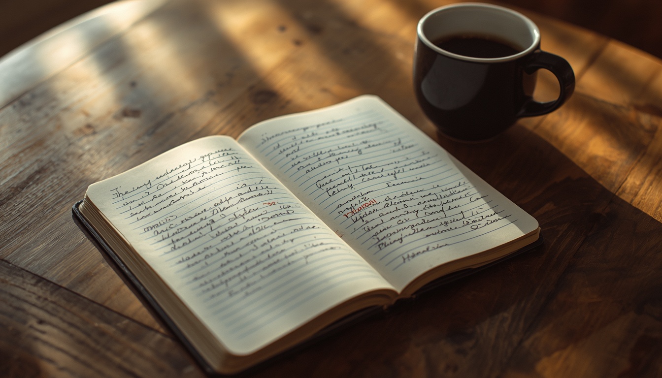 Open journal and coffee in morning light, representing the daily self-love audit practice.