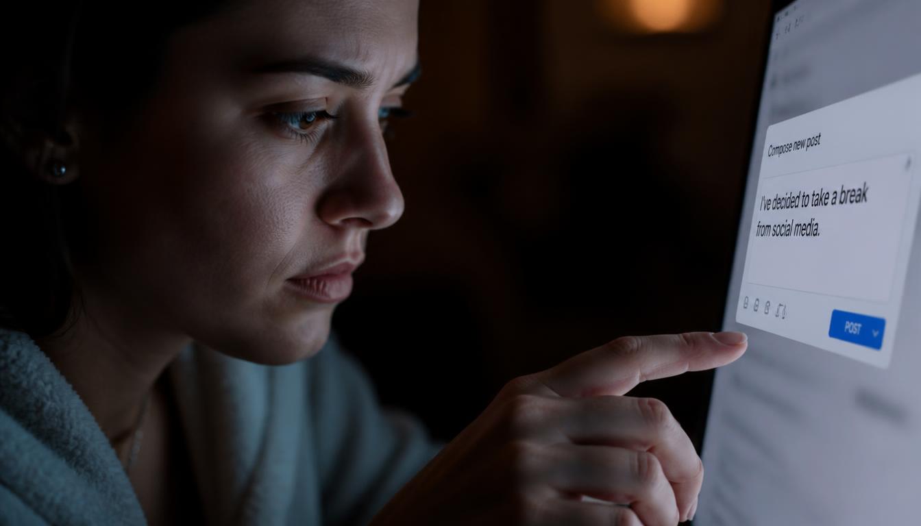 Hand trembling but pressing send button anyway, symbolizing action despite fear of judgment