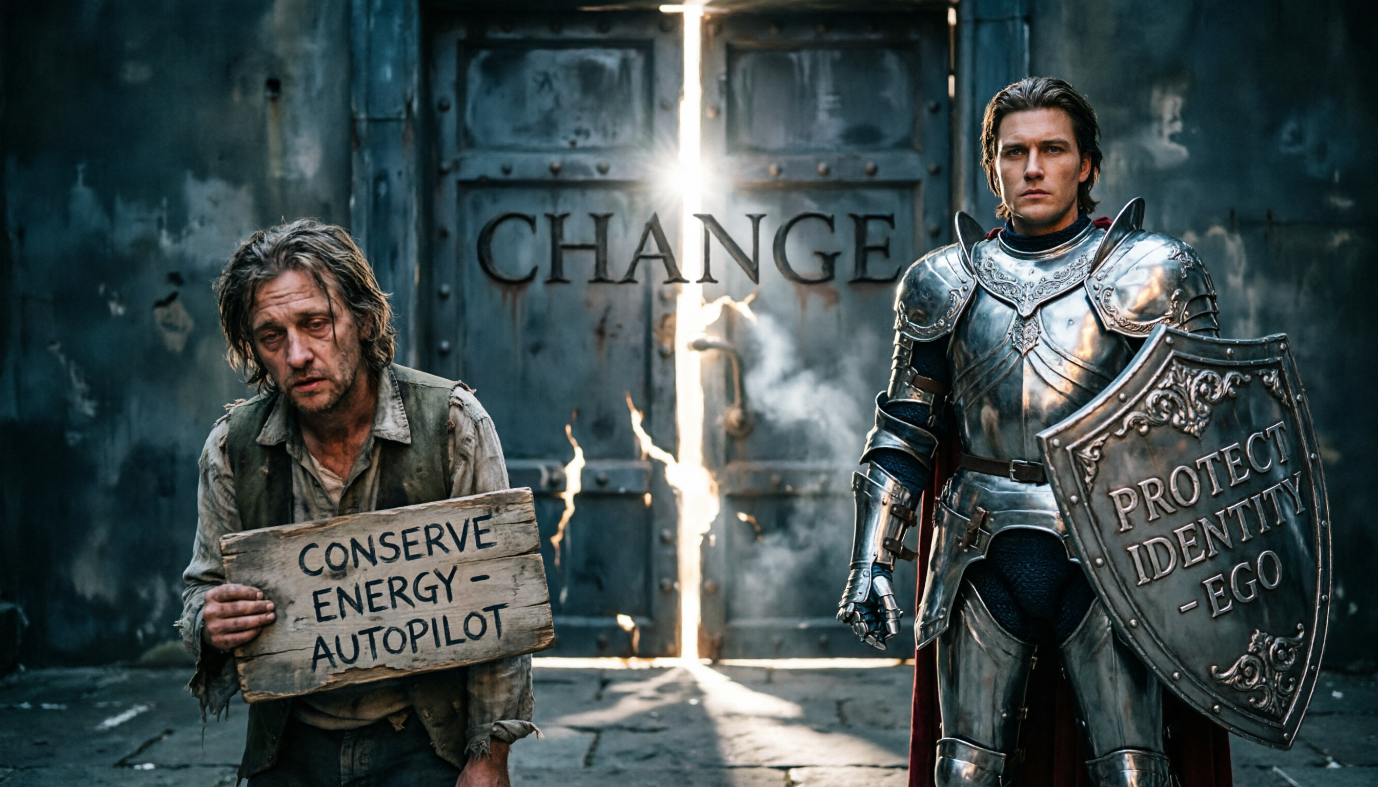 Two mental bodyguards blocking the door to personal change Two mental bodyguards blocking the door to personal change