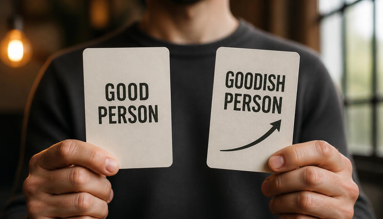 Comparison between static good person identity and growing goodish person mindset Comparison between static good person identity and growing goodish person mindset