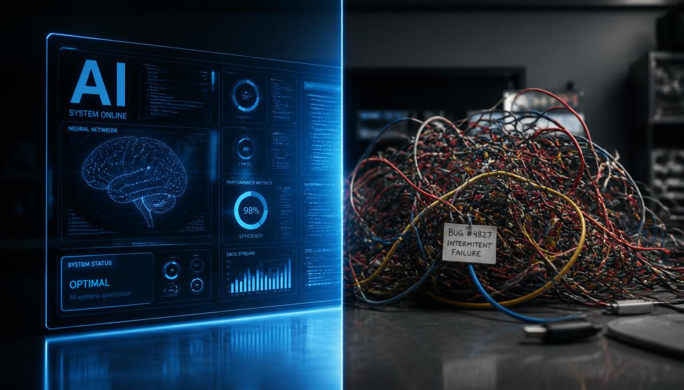 The contrast between the polished marketing of AI and the degrading reality of software quality.