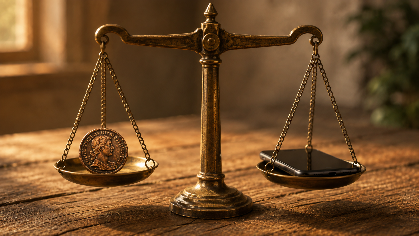 A balance scale weighing an ancient coin against a smartphone, symbolizing testing modern advice against timeless wisdom A balance scale weighing an ancient coin against a smartphone, symbolizing testing modern advice against timeless wisdom