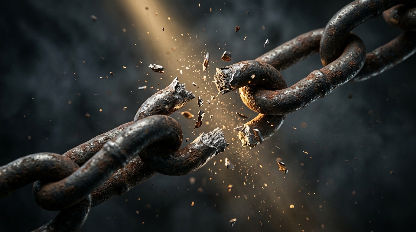 A breaking chain link symbolizing the unlocking of untapped potential. A breaking chain link symbolizing the unlocking of untapped potential.