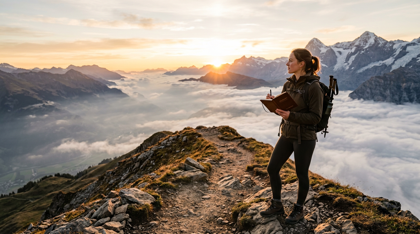 A person at a sunrise mountain overlook, symbolizing a new, empowered path forward in health.