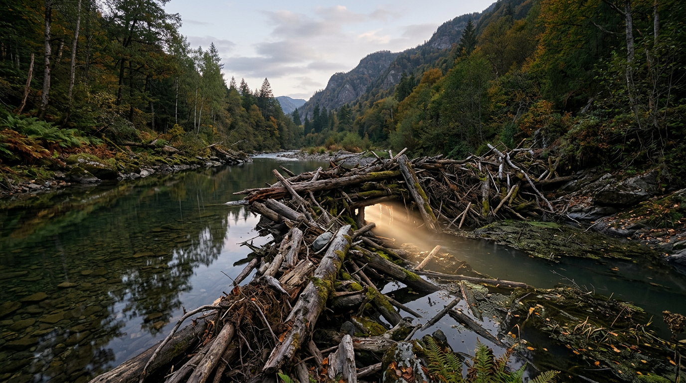 River blocked by a dam representing trapped energy and the potential for release. River blocked by a dam representing trapped energy and the potential for release.