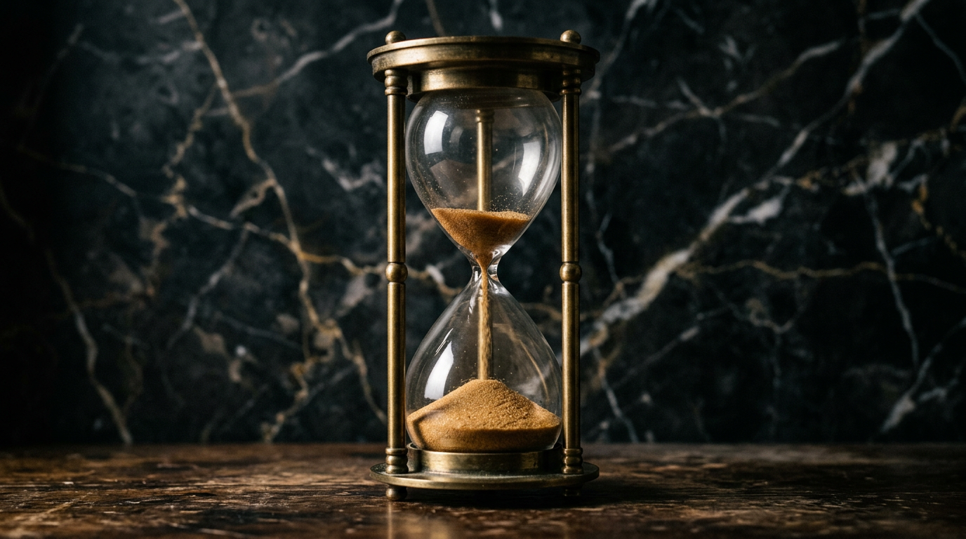 Hourglass with sand running out symbolizing Stoic memento mori