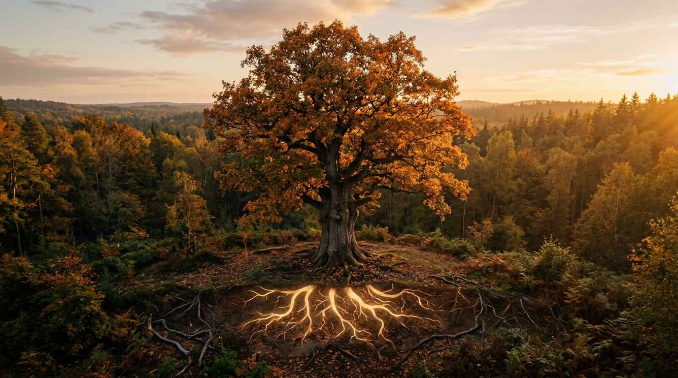 A lone tree in a forest at golden hour with glowing roots, representing the bigger dream for your life. A lone tree in a forest at golden hour with glowing roots, representing the bigger dream for your life.