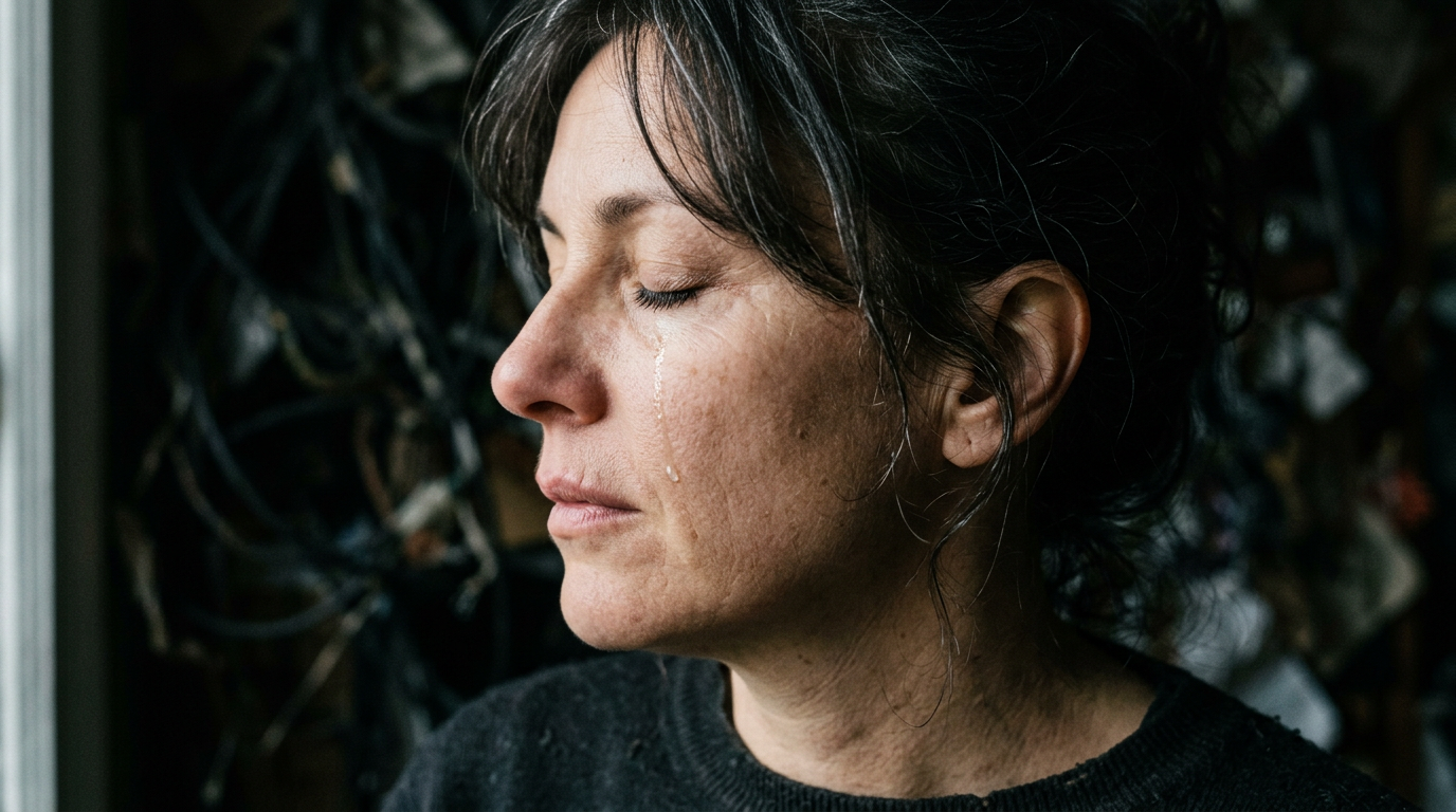 Close-up of woman's face in profile, eyes closed in peaceful release. Close-up of woman's face in profile, eyes closed in peaceful release.