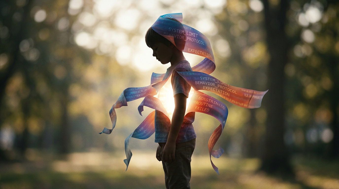 Child's silhouette with layers of programming peeling away to reveal inner light. Child's silhouette with layers of programming peeling away to reveal inner light.