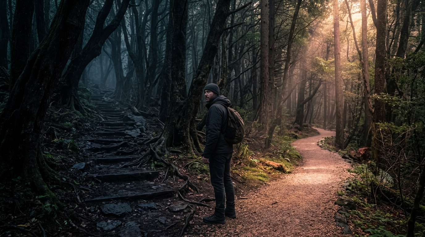 Two diverging paths representing the choice between comfort and intentional difficulty. Two diverging paths representing the choice between comfort and intentional difficulty.