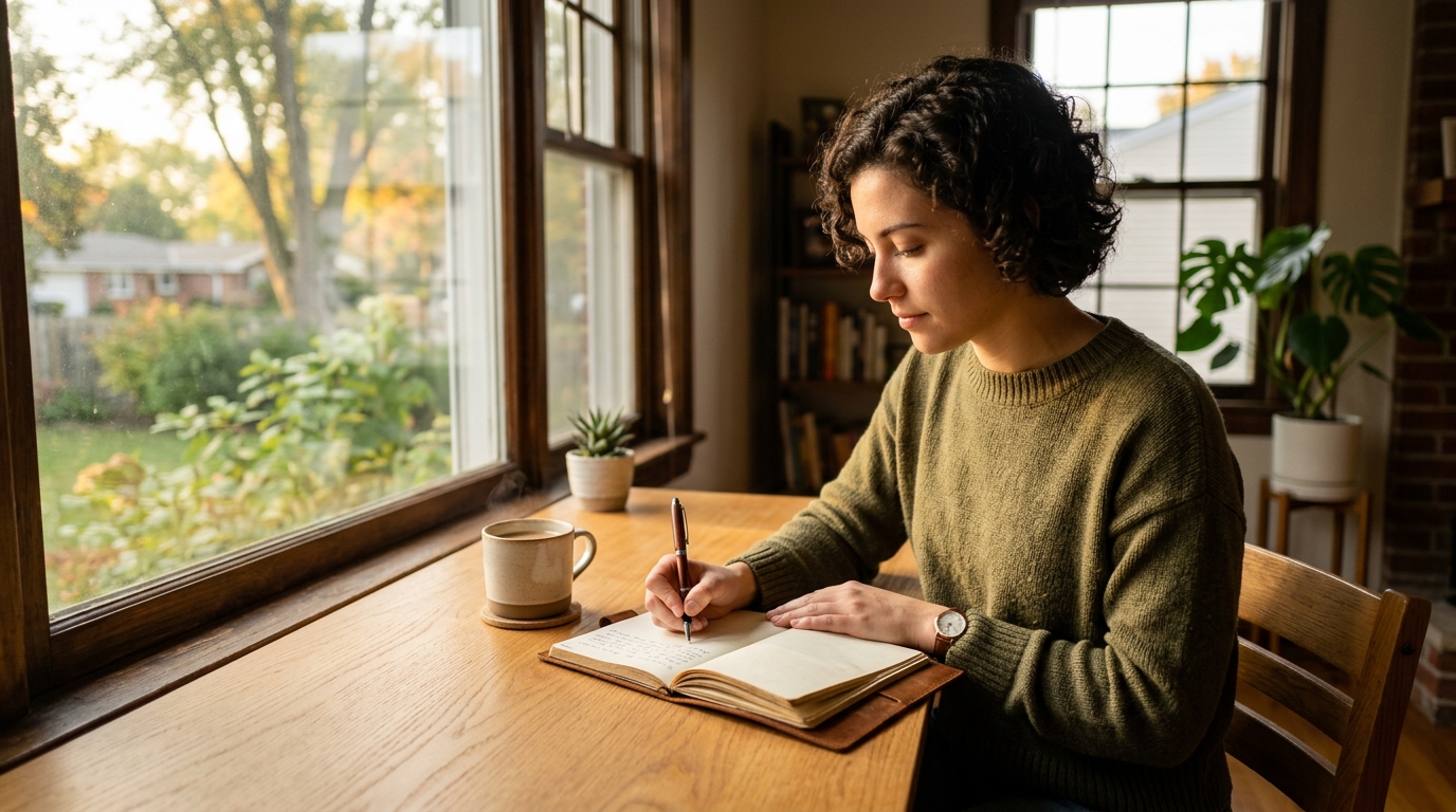 Person journaling and reflecting on sales skills for personal growth