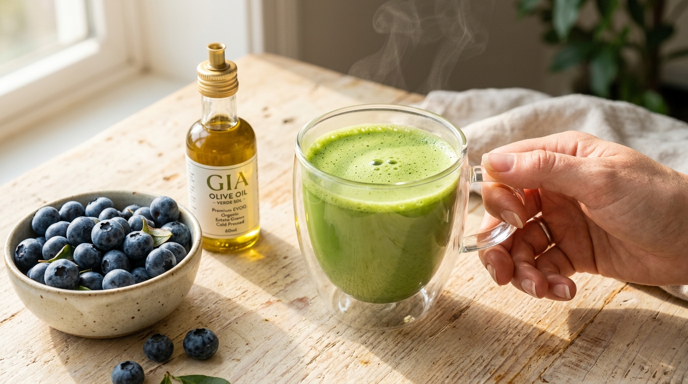 Matcha tea, blueberries, and olive oil — three foods that support immune system health after 40