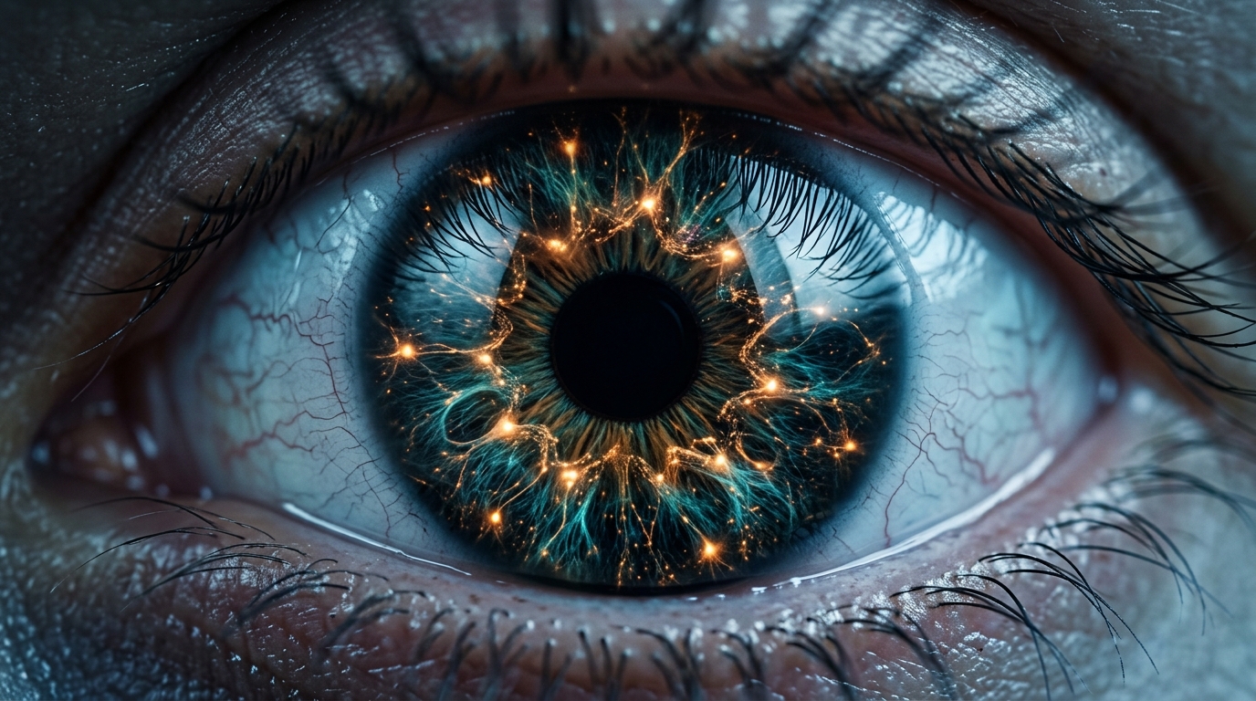 Human eye with neural galaxy pattern representing consciousness Human eye with neural galaxy pattern representing consciousness