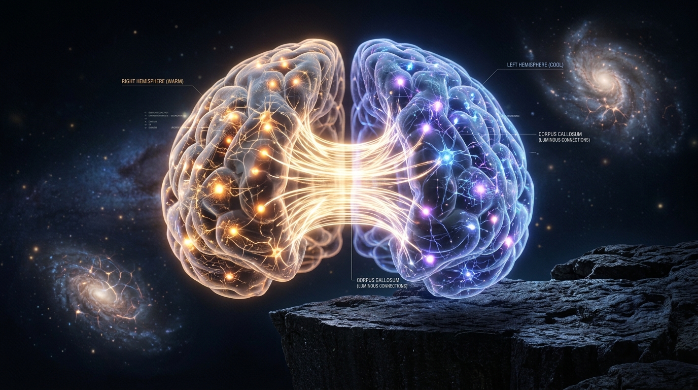 Split brain hemispheres connected by corpus callosum illustration Split brain hemispheres connected by corpus callosum illustration